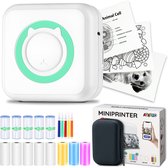 Agodeo Mini Printer - 300 DPI - Pocket Printer - Fotoprinter voor Mobiel - Mini Printer Incl.1 Harde Etui + 13 Rollen Papier (Sticker, Normaal, Kleur) + 5 Pennen - Pocket Printer Smartphone - Sticker Printer - Fotoprinter Mobiel