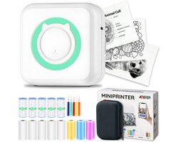Agodeo Mini Printer - 300 DPI - Pocket Printer - Fotoprinter voor Mobiel - Mini Printer Incl.1 Harde Etui + 13 Rollen Papier (Sticker, Normaal, Kleur) + 5 Pennen - Pocket Printer Smartphone - Sticker Printer - Fotoprinter Mobiel
