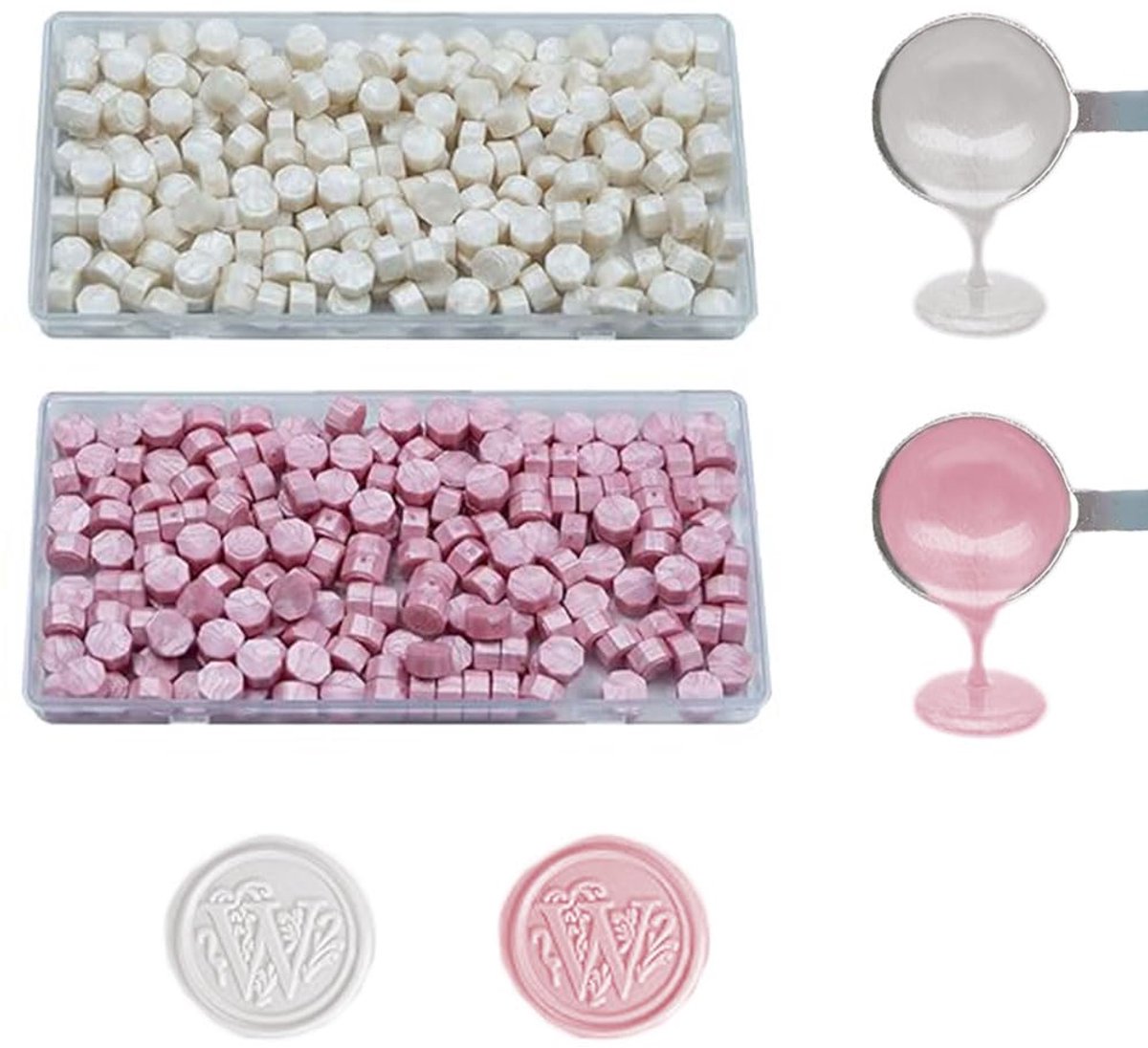 Was zegel Kralen, ANBOSE 200 PCS parelwit plus 200 PCS Parelmoer Roze het verzegelen Wasparels met 1PCS Was het Smelten Lepel en 2 Kaarsen, wasverzegelingsuitrusting voor Uitnodigingen