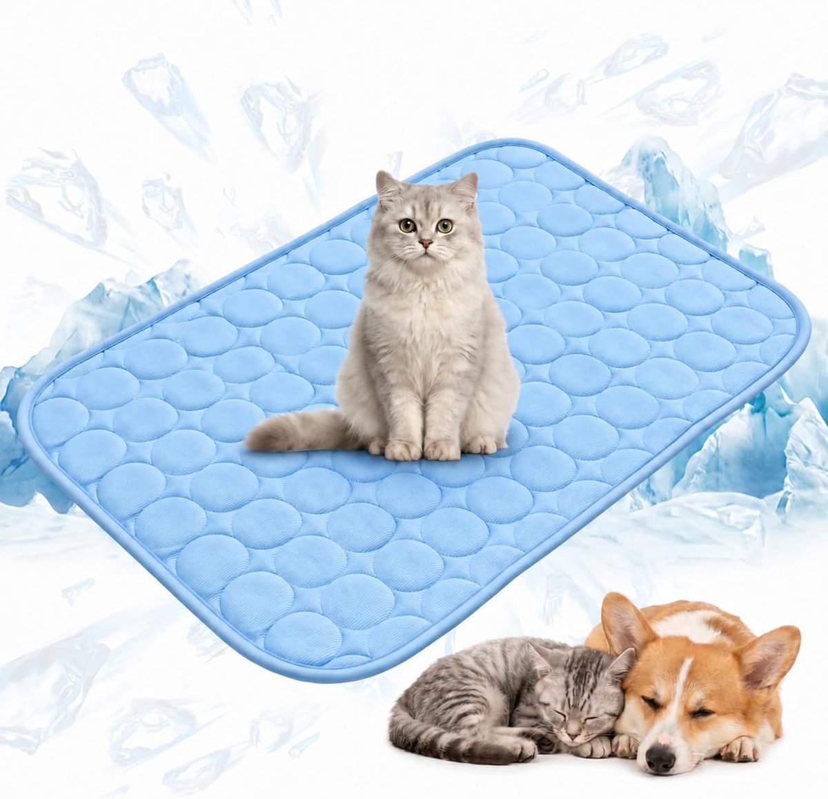 Koelmat voor honden en katten, 40 x 60 cm, wasbaar en ademend, blauw