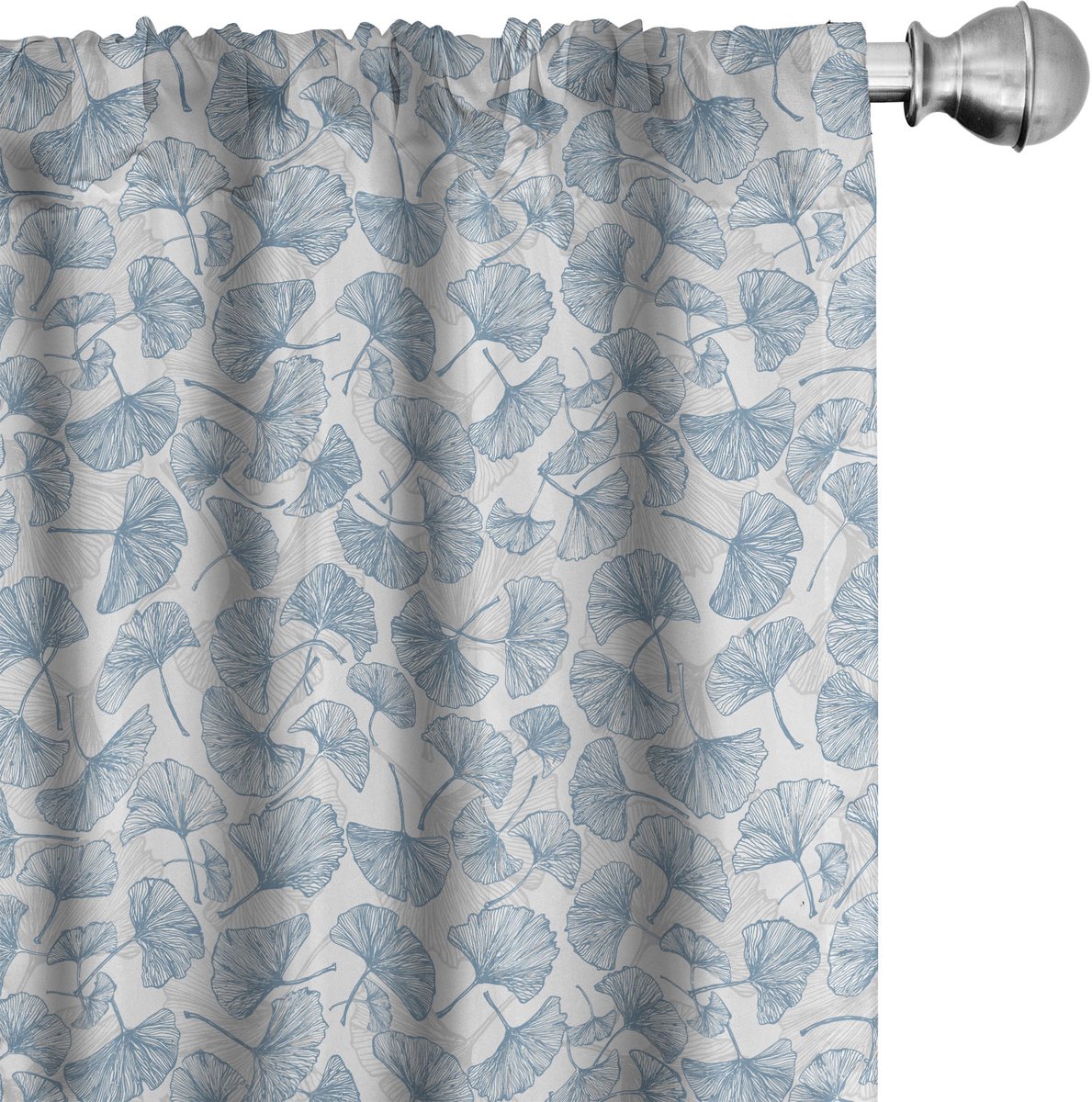 ABAKUHAUS Gingko Gordijnen set van 2, Retro-Bloemen-Boeket-Bladeren, Gordijn voor woonkamer en slaapkamer, 4 stuks 75 cm x 225 cm, Blauwgrijs Kokosnoot