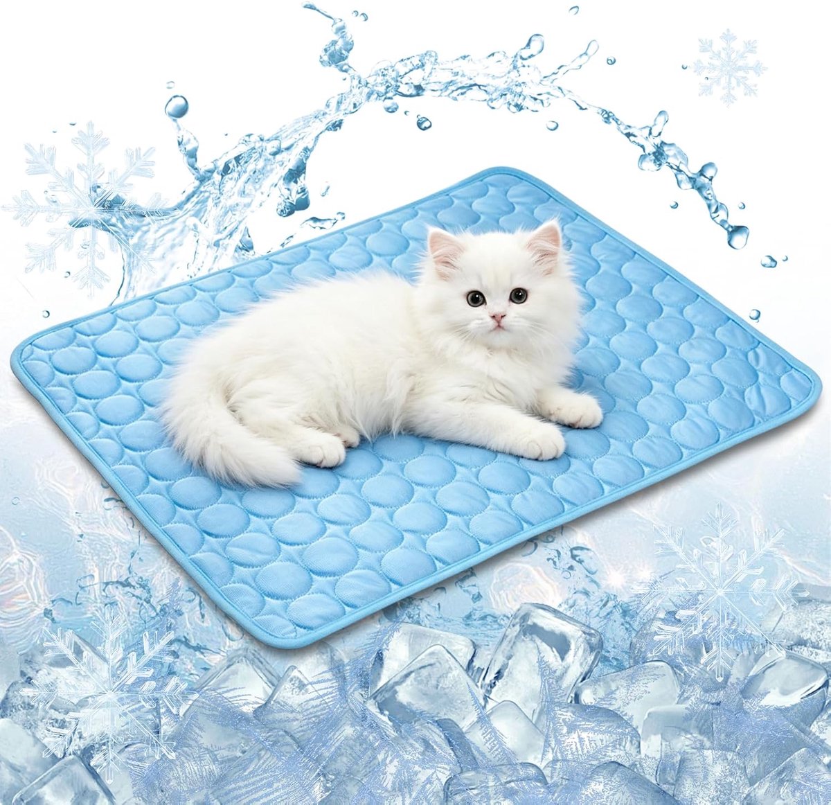 Koelmat voor katten, 40 x 30 cm, verkoelende mat voor katten, krasbestendig en duurzaam, niet giftig, opvouwbaar, wasbaar koelmat voor binnen, buiten, auto (XS/blauw)