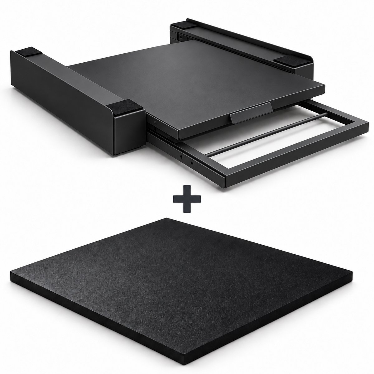 ProductXpert Stacko™ - Stapelkit & Anti Trillingsmat voor Wasmachine en Droger - Tussenstuk - Uitschuifbare Plank met Handdoekhouder - Zwart- AntiSlip - Geluidsdempende Antislip Mat - 620 x 620 x 10 mm