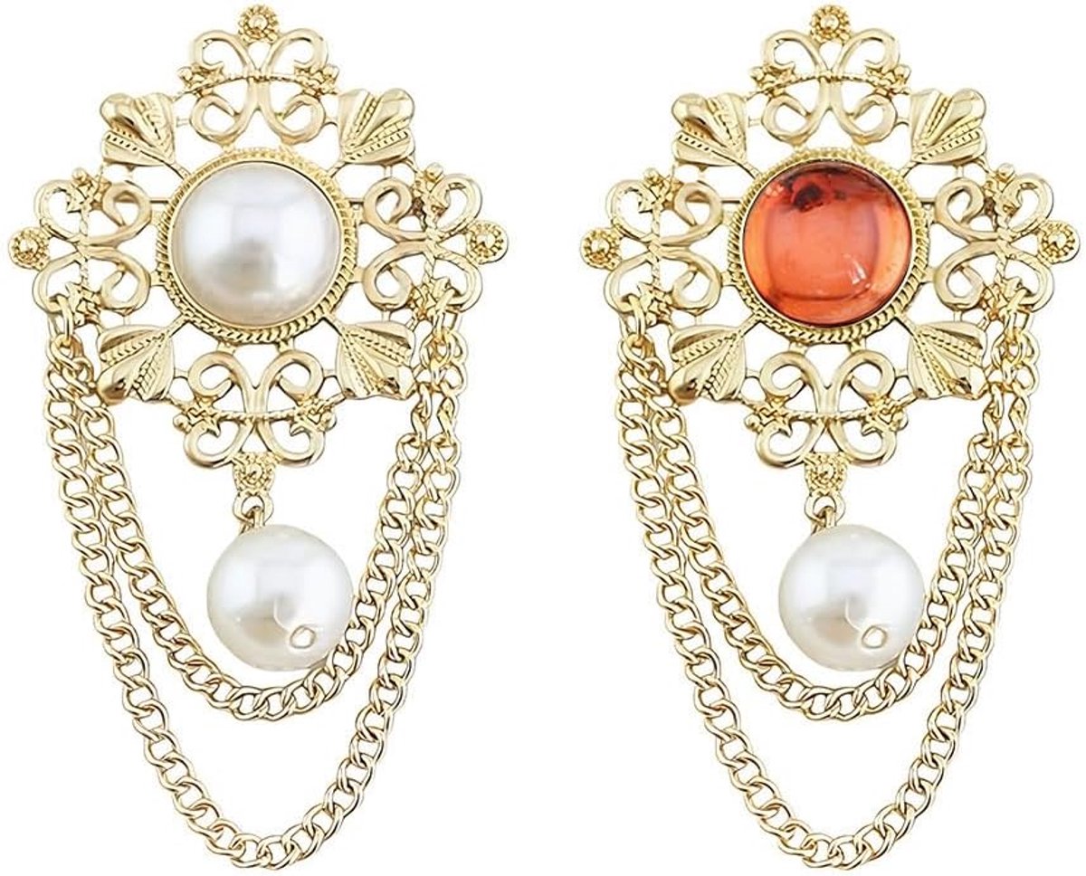 Broches voor kleding, dames, heren, opengewerkt design met parels, broche met ketting, accessoires, elegante broche in vintage-stijl, voor dagelijks gebruik, formele gelegenheden
