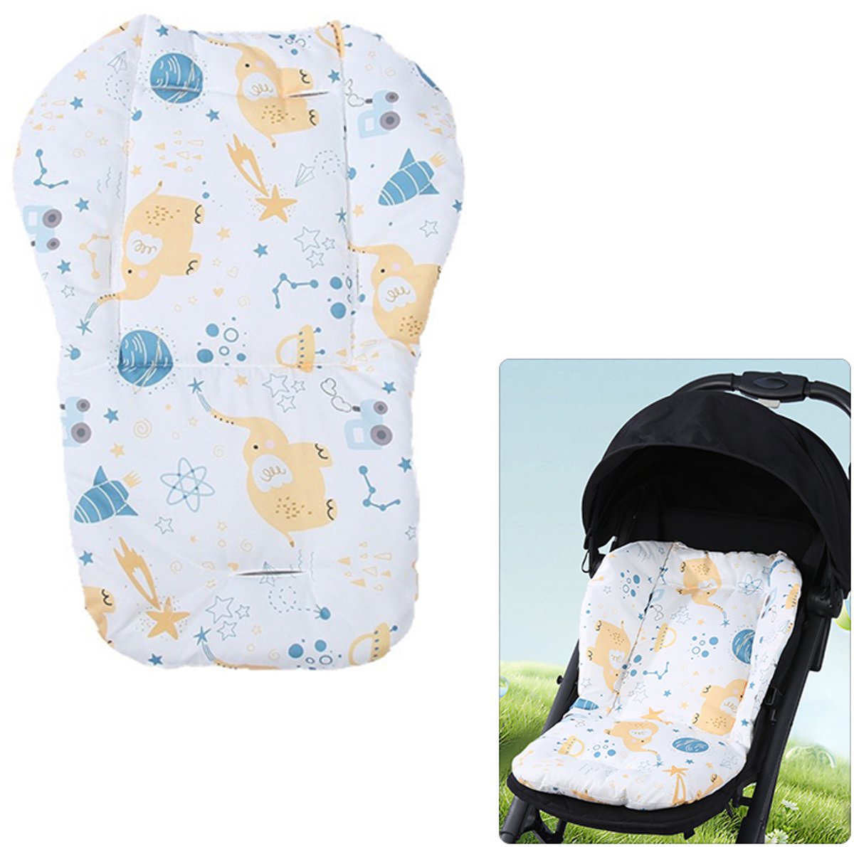 Buggy inlegkussens - Zitkussen voor kinderwagen - Zitkussen voor kinderstoel - 45x65 cm - Zacht en comfortabel - Omkeerbaar - Met openingen voor schouderriemen - Geschikt voor kinderstoelen, zitjes, kinderwagens en pedalen - Wit