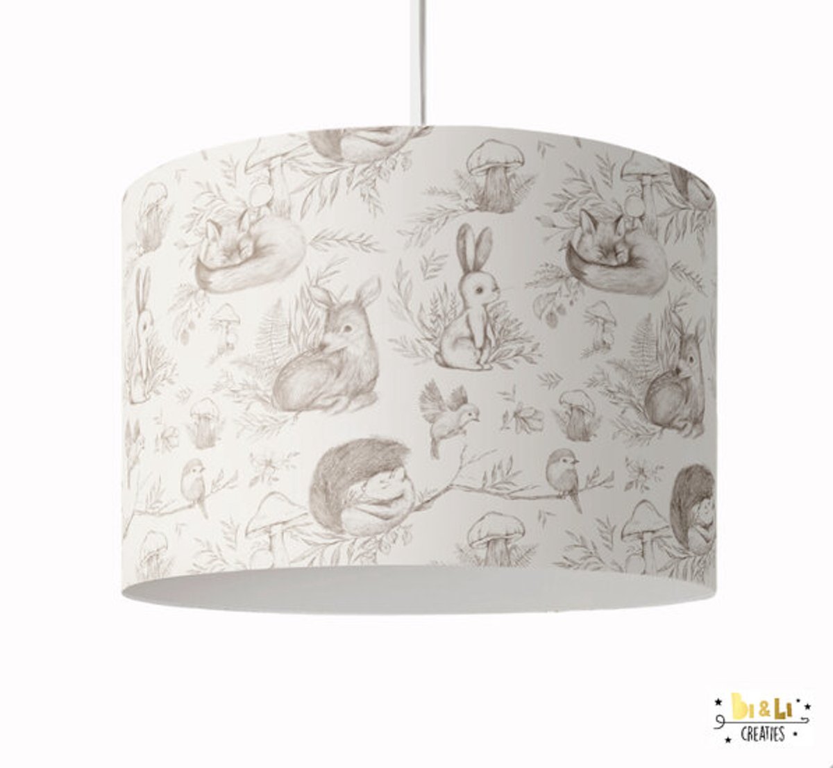 Hanglamp Bosdieren getekend-kinderkamer-lampen-bosdieren-kinderkameraccessoires-verlichting-lamp