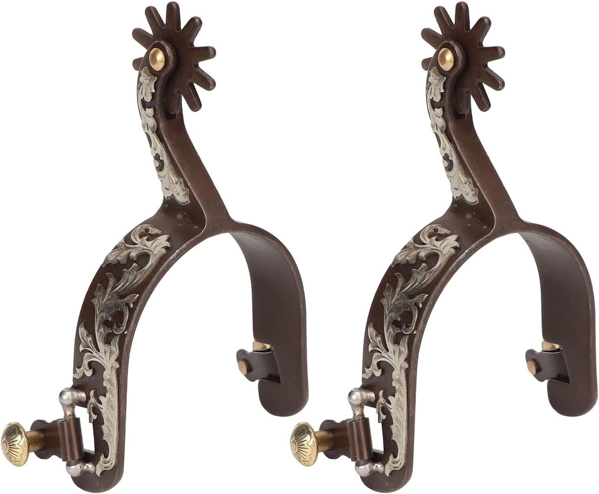 2 Stuks Western Cowboy Spurshandgemaakt Echt Leer Paardensport Spur Met Draaibare Gear, Spur Strap Vintage Brons Laag Koolstofstaal Paardrijden Accessoires Voor Paard
