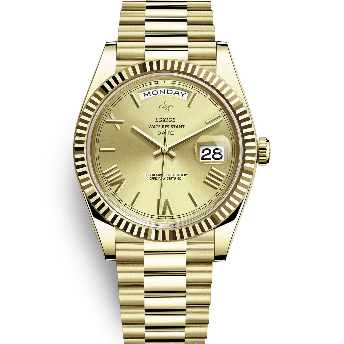 Selevie Horloge Just - Goudkleurige schakelband met zwarte wijzerplaat - Luxe horloge - Unisex - met horloge box
