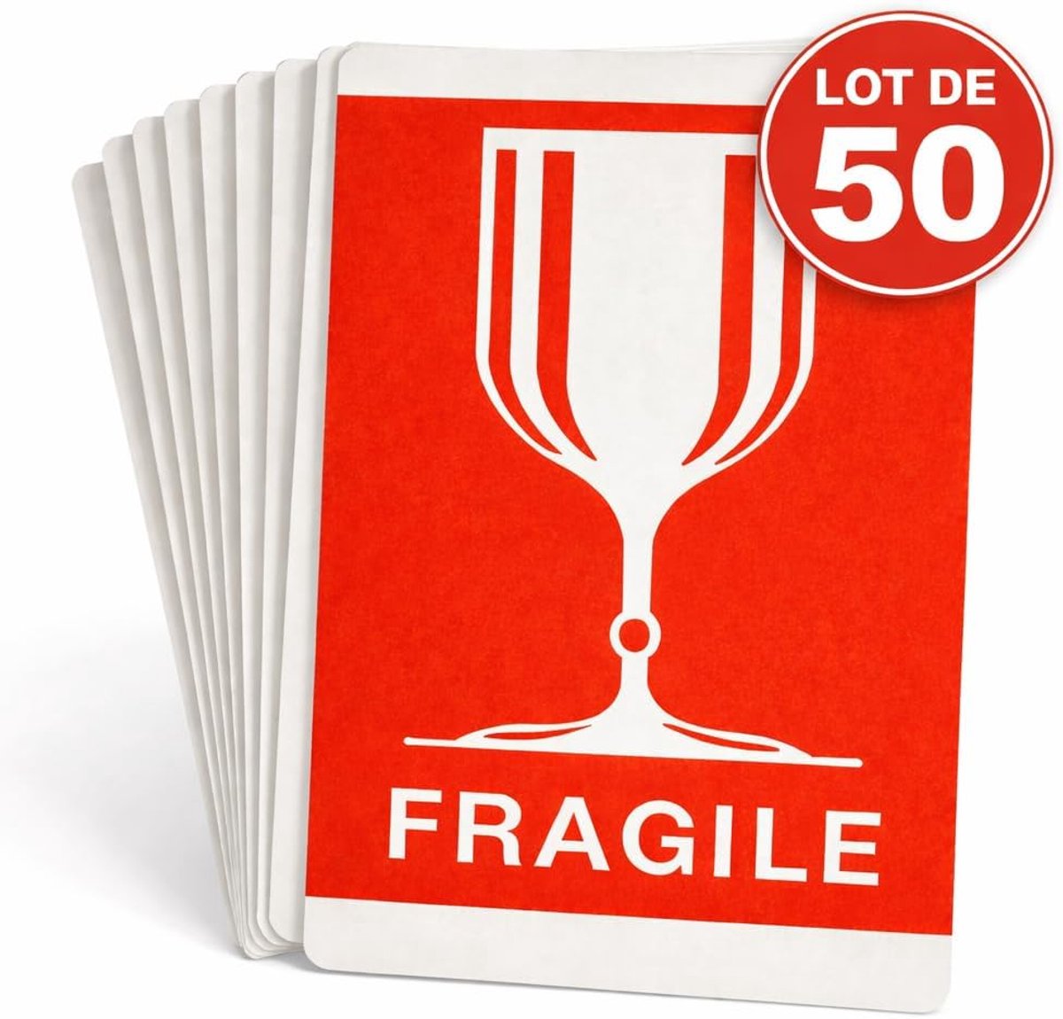 Etiketten "Fragile" rood - 50 stuks - 7,5 x 10,5 cm - voor verhuisdozen, pakketten en breekbare voorwerpen - eenvoudig verwijderen