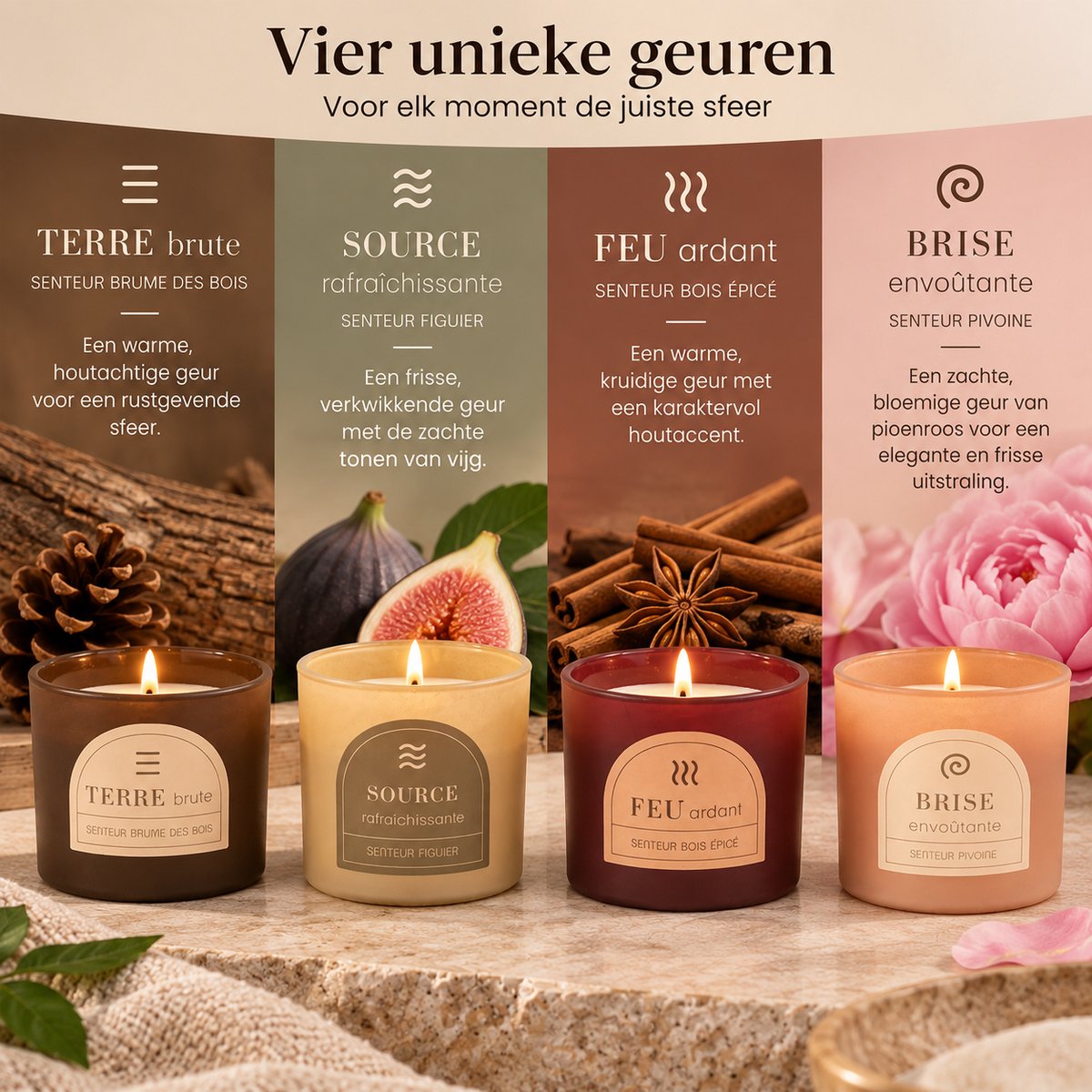 Geurkaarsen Cadeauset 4 Stuks – Geurkaarsen in Glas – 4 Verschillende Geuren – Luxe Kaarsen Geschenkset – Woondecoratie & Cadeau — cadeau in Wonen & Interieur - foto 6