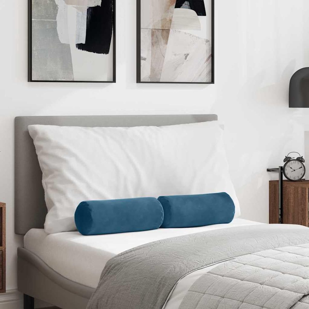 2 stuks, diameter 15 x 40 cm, blauw, van corduroy, zacht decoratief kussen voor bank en bed, met ritssluiting en polyestervulling