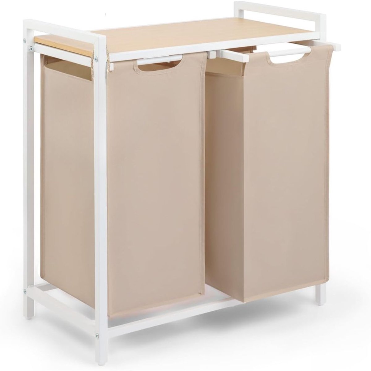 KLS® Wasmand 2 Vakken - Wasmand - Wasbox met 2 Vakken - Wit Crème - 36cm x 65cm x 73cm