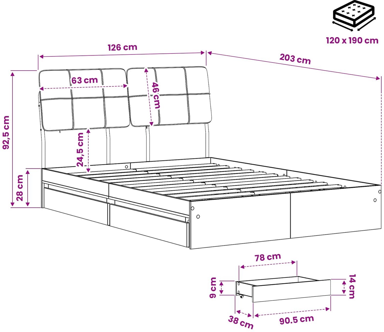 vidaXL Tweepersoonsbed - met - hoofdbord - Oud - hout - en - donkergrijs Oud hout en donkergrijs