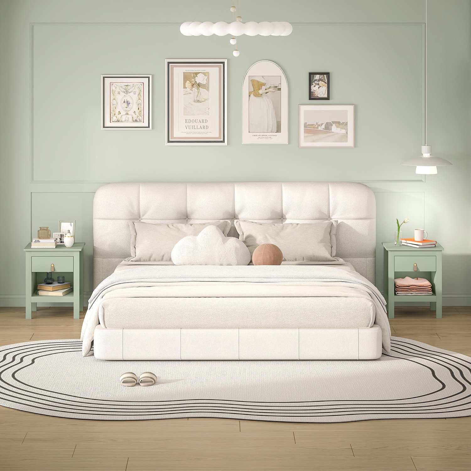 Lunpog Set van 2 nachtkastjes met lade en open vak - 45 x 40 x 55 cm - groen Vert