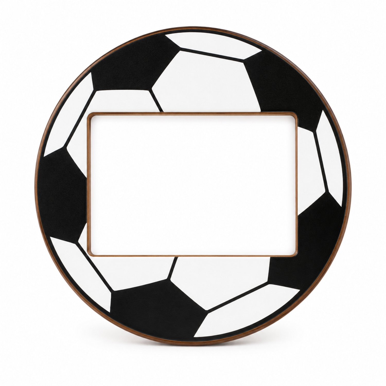 SWGOTA Ronde grenen fotolijst met voetbalmotief, diameter 20,5 cm, voor foto's van 6 x 4 inch, met achterstandaard, OPP-zakverpakking Zwart