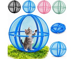 Opvouwbare Kattenren Bal - Oprolbare, 360° 'pop-up' speelbal van gaas voor katten – voor buitengebruik - Opvouwbare speelbal (68 cm / 27 inch) – draagbare - lichtgewicht kooi -Interactief kattenspeelgoed voor gebruik in de tuin of buiten - blauw