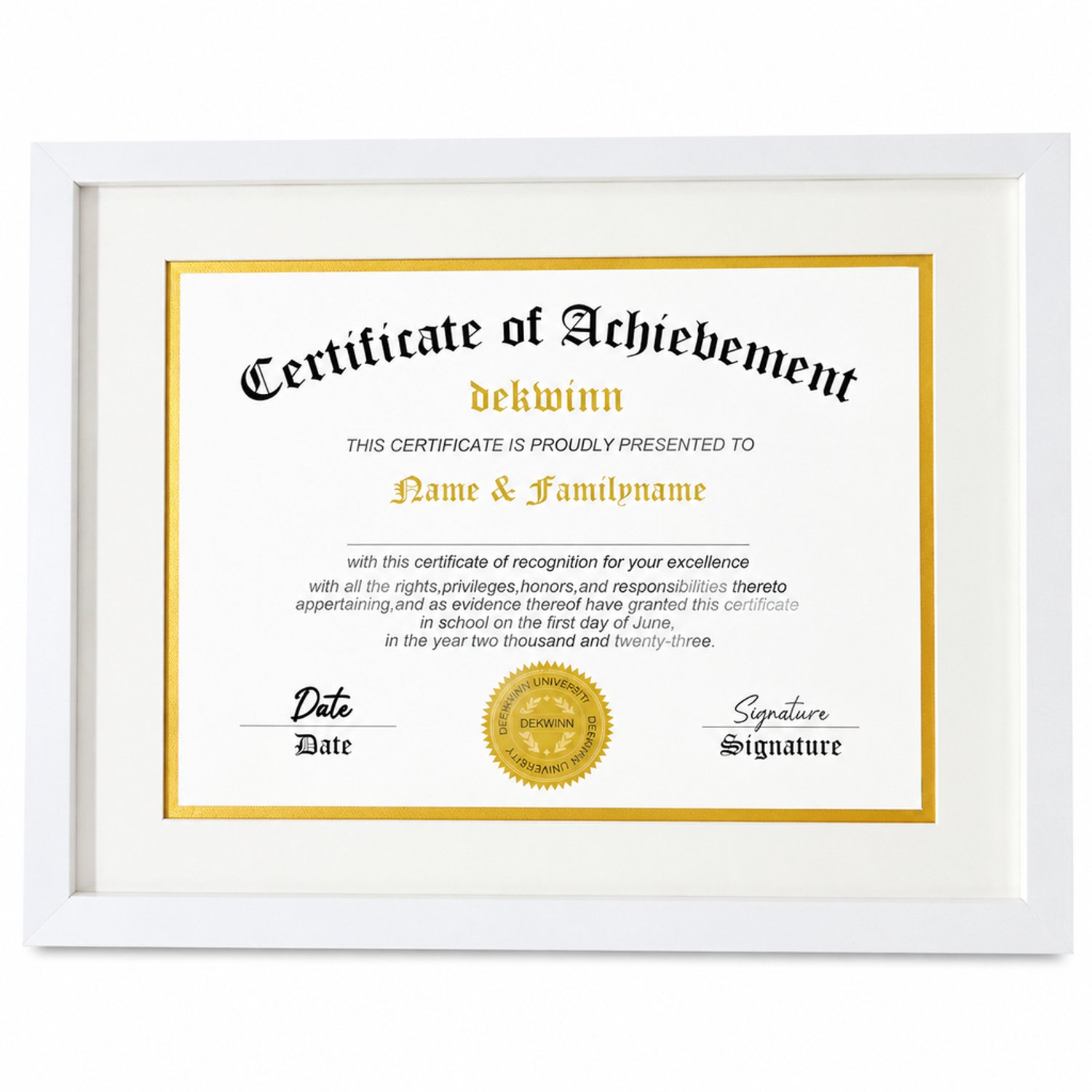 SWGOTA Witte MDF-certificatenlijst met dubbele witte en goudkleurige passe-partout, binnenmaat 28 x 35,5 cm, rechthoekig