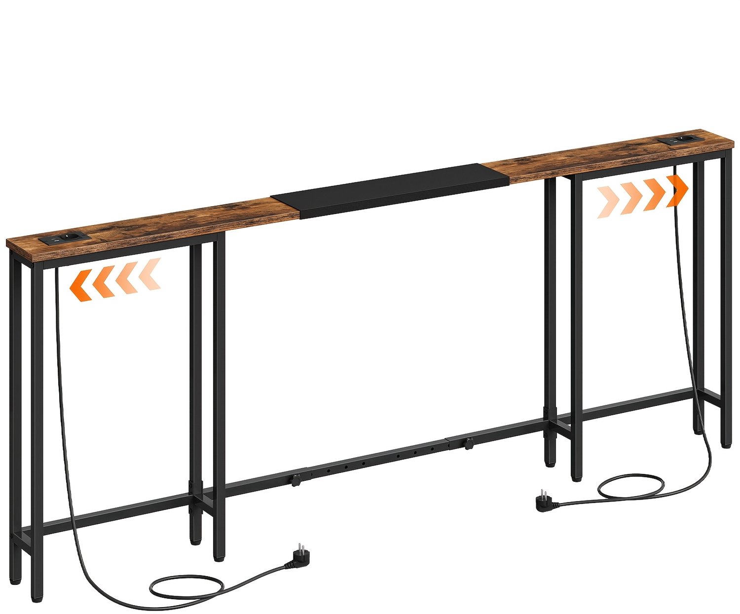 North Collective Wandtafel - I Breedte Verstelbaar - Console Tafel 200-160 x 15 x 80 cm - Industrieel Design met 2 Laadstations - Smalle Haltafel - Hout en Staal – Hal Woonkamer - Zwart
