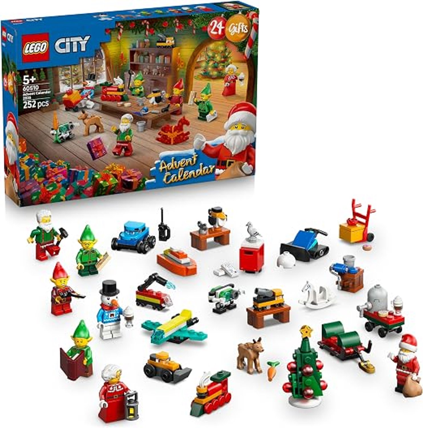 LEGO City Adventskalender 2026-60510 Speelgoed voor jongens vanaf 5 jaar, incl. werkplaats van de kerstman met kerstvrouw en 3 elfen, cadeau, 252 onderdelen