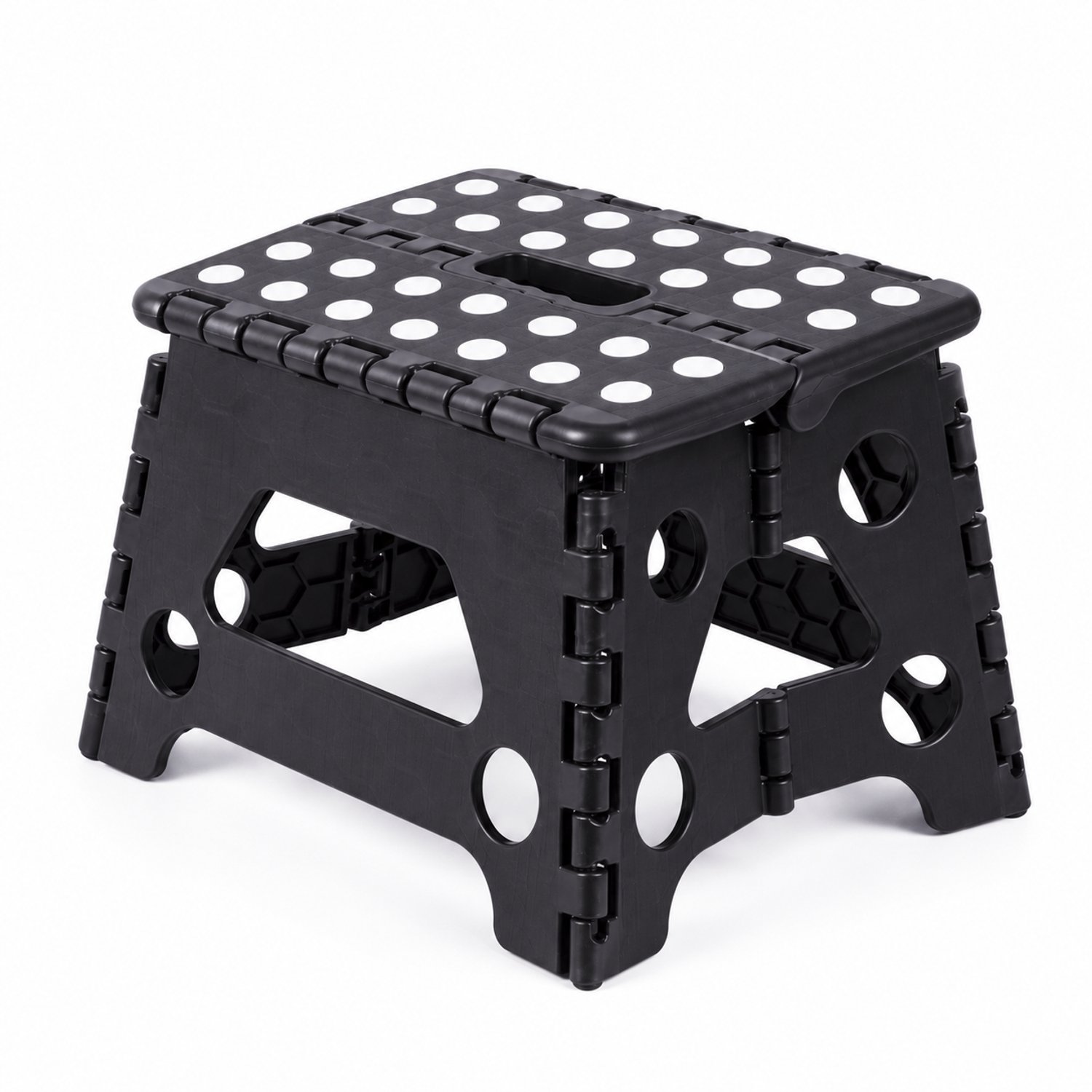 Dutch Standard Opvouwbare Kruk Klein – Zwart/Wit – Tot 80 kg – 23 x 19 x 19 cm – Met Draaggreep