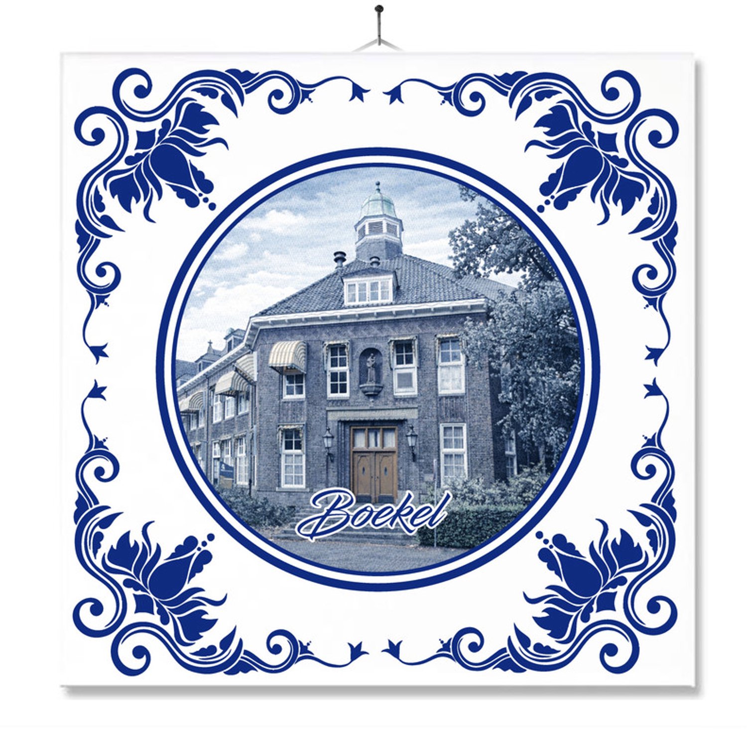 MC Living Tegel Met Opdruk | Boekel | Delft Blauw | Cadeau | Inclusief Geschenkdoos | Standaard | Ophangsysteem