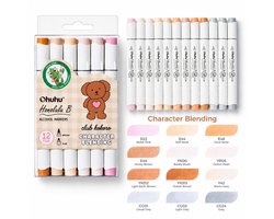 Ohuhu x club kokoro Honolulu B 12 kleuren Alcohol Art Markers Brush & Fine - Character Blending