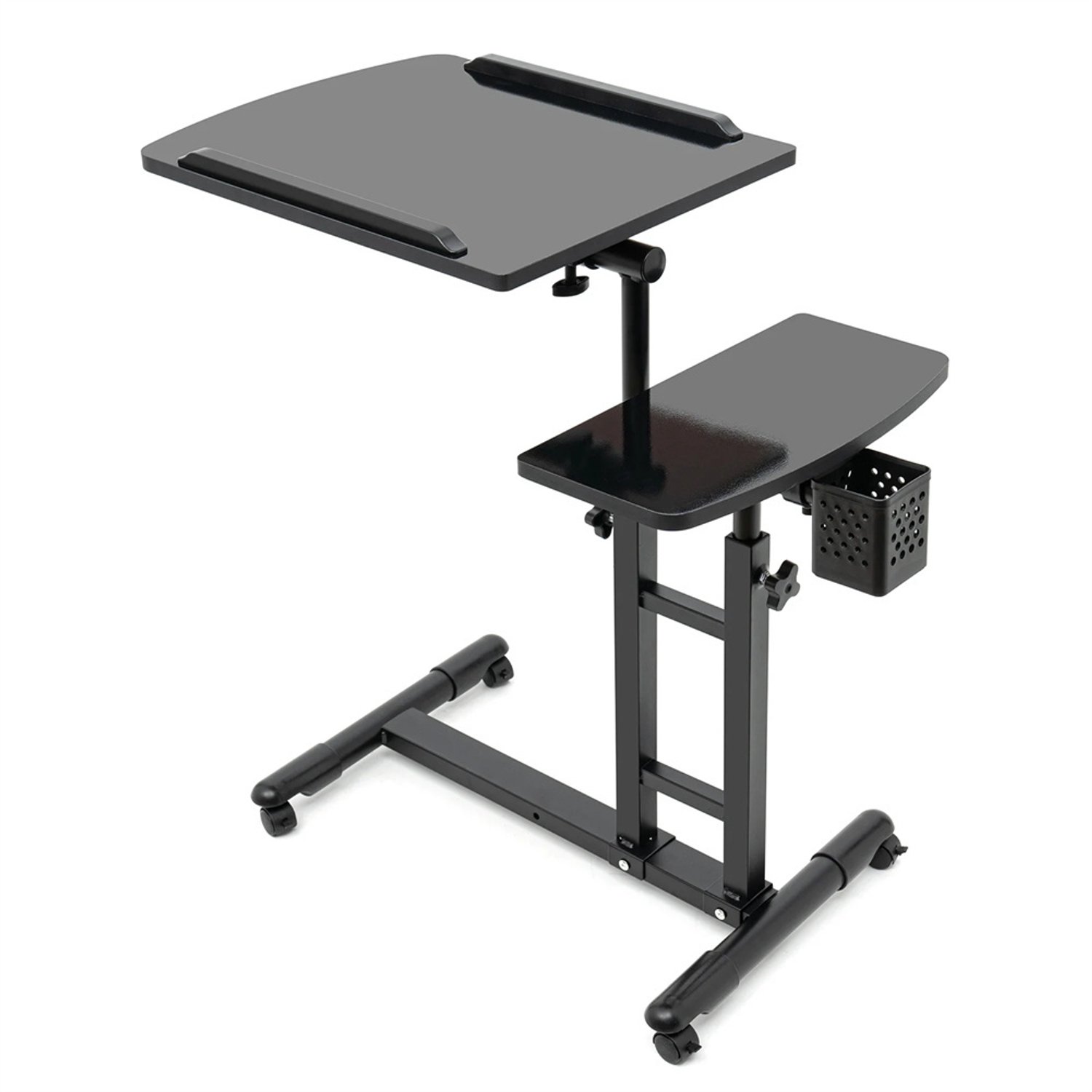 Danky Mobiele Laptoptafel - In Hoogte Verstelbaar 65-95 cm - Kantelbaar Bureaublad - Met 4 Vergrendelbare Wielen Zwart