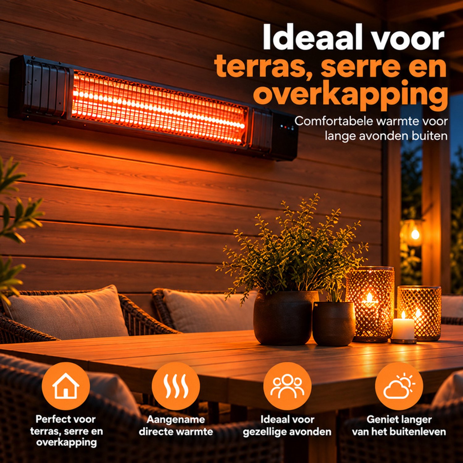 DM Elektrische Terrasverwarmer 2500W - Infrarood - Wandmodel - IP65 - 9 standen – foto 2