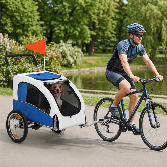 Hondenfietskar 160 x 71 x 101 cm, Lichtgrijs, Staal en Oxford-stof, 2-in-1 Fietskar en Hondenbuggy, Opvouwbare Hondenaanhanger voor Kleine en Middelgrote Honden tot 20 kg, Hondenwagen en Huisdierkar voor Fietsritten en Wandelingen — afbeelding 5