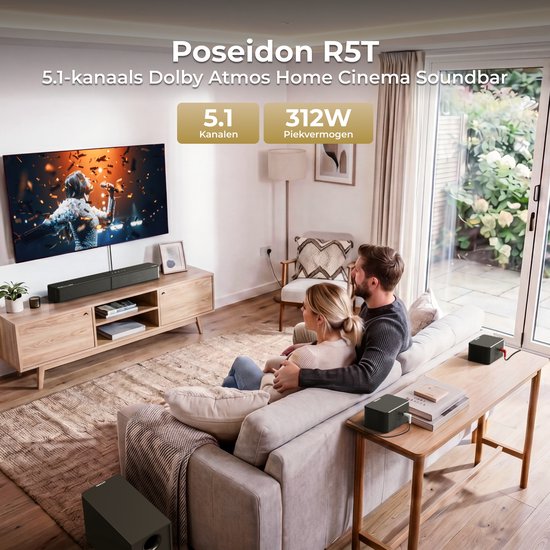 ULTIMEA Poseidon serie 5.1-kanaals Dolby Atmos soundbar met draadloze subwoofer, 312 W piekvermogen en surround-speakers voor achterin — afbeelding 2