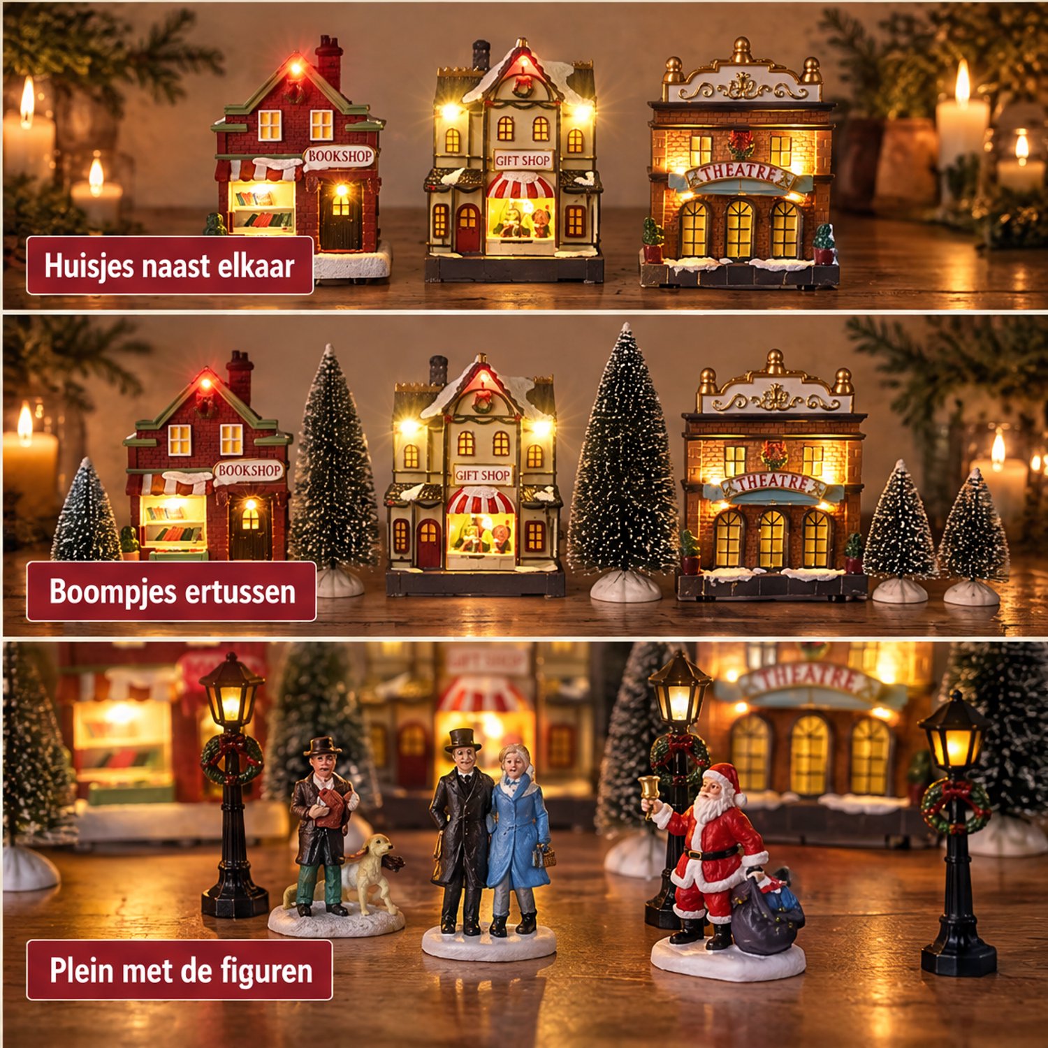 Levano Kerstdecoratie voor Binnen Set van 14 - Kerstverlichting op Batterij - Kersthuisjes met Verlichting - Kerstdorp Figuren - Kerstfiguren Binnen - Kerst Tafel Decoratie - Kerstboompjes Miniatuur - Kersttafereel - Winterdorp - Kerst Village – foto 7
