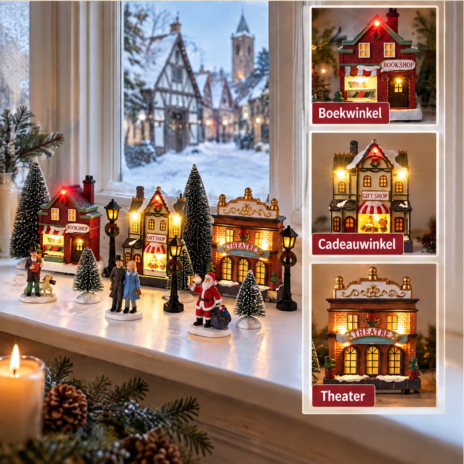 Levano Kerstdecoratie voor Binnen Set van 14 - Kerstverlichting op Batterij - Kersthuisjes met Verlichting - Kerstdorp Figuren - Kerstfiguren Binnen - Kerst Tafel Decoratie - Kerstboompjes Miniatuur - Kersttafereel - Winterdorp - Kerst Village – foto 5