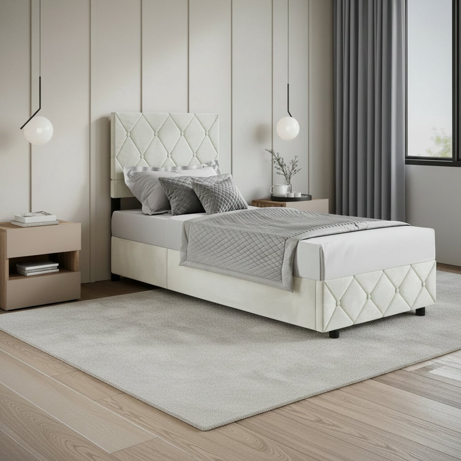 MEUBELLA Eenpersoonsbed Hernandez - Beige 90x200 cm - Met gaslift