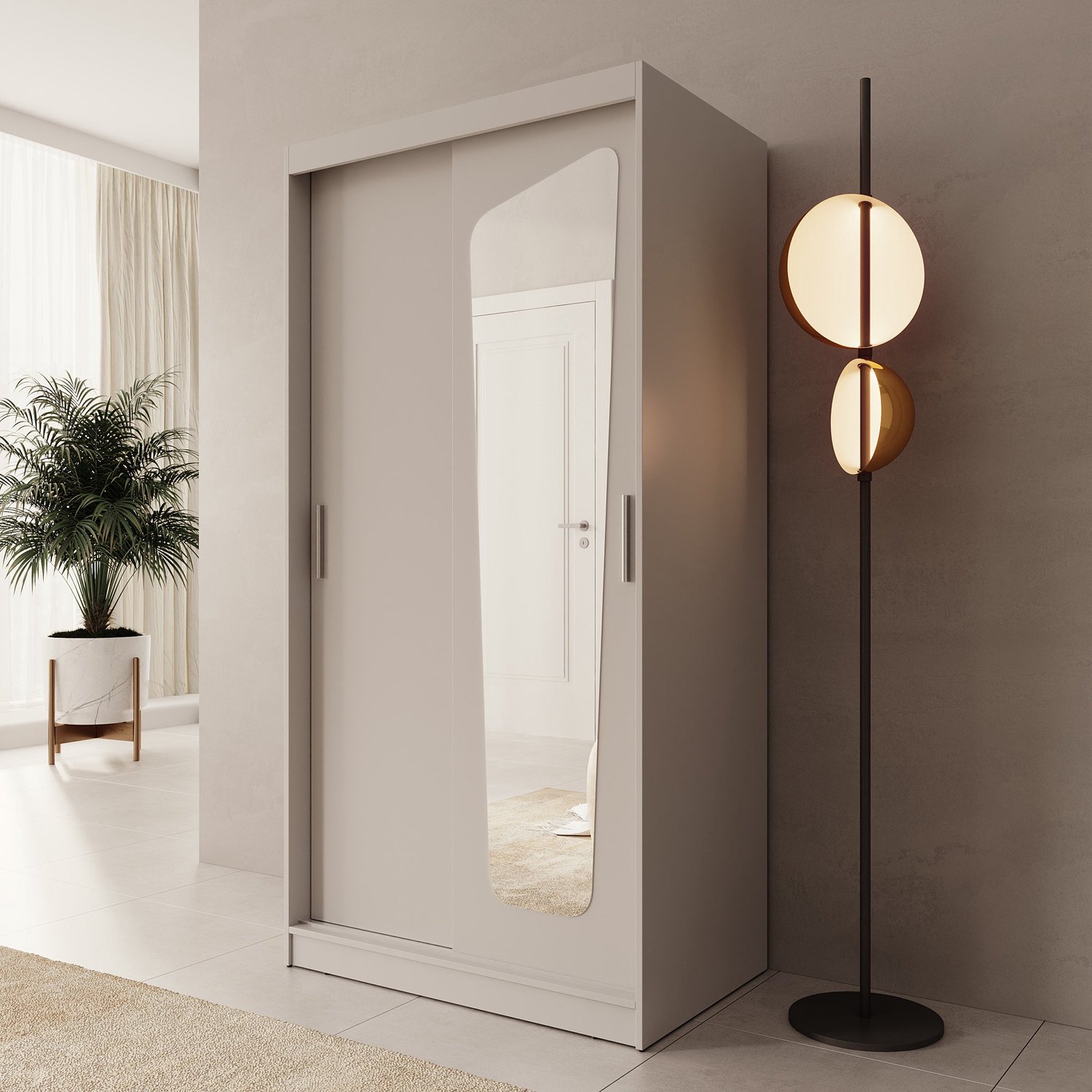 MEUBELLA Moyo - Kledingkast - 2 schuifdeuren - Beige - 100x62x200 cm