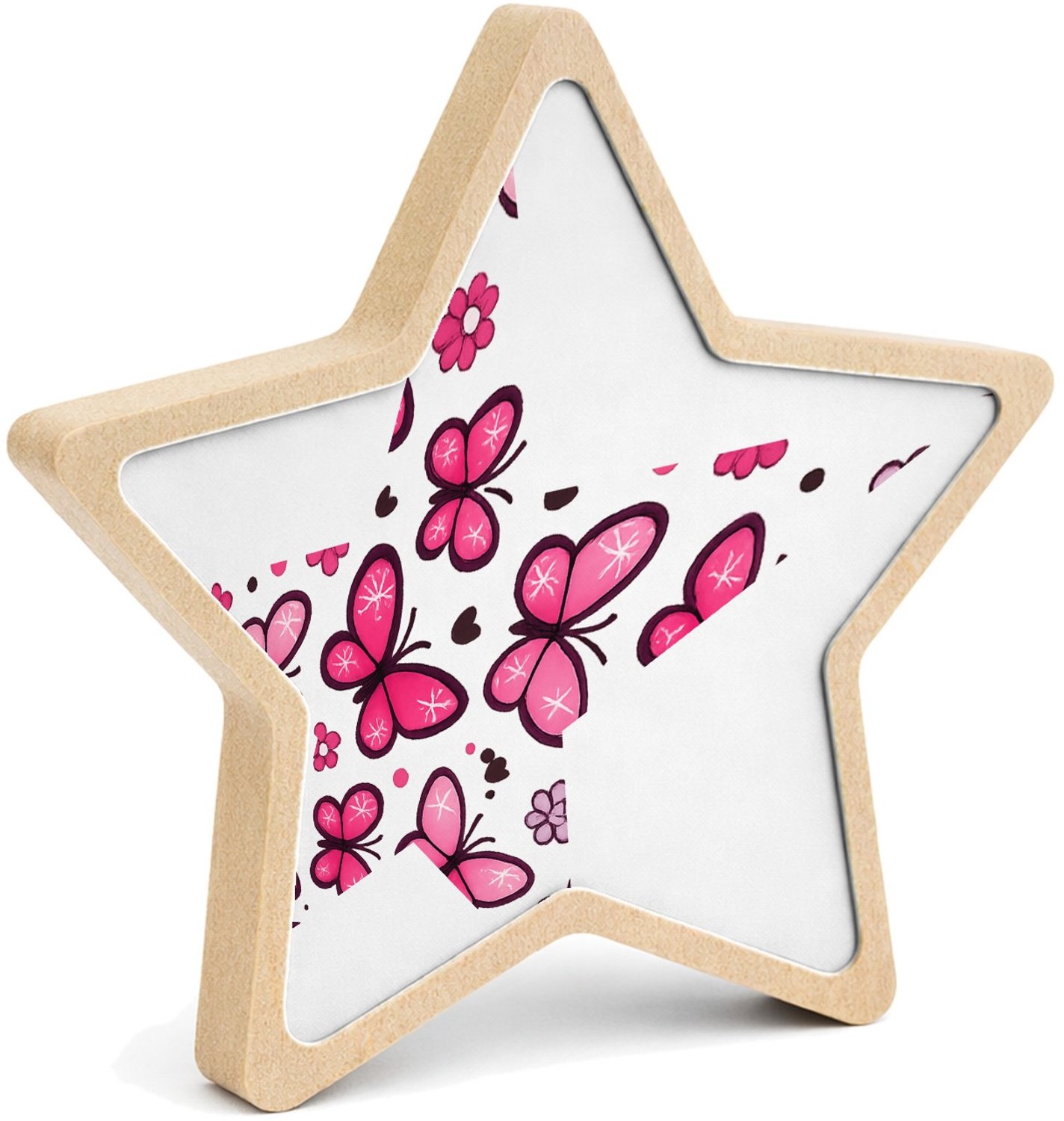 Mr Cadeautjes MDF fotolijst ster 14 x 13,5 - design Vrolijke all-over print met speelse natuuriconen in plaats v | cadeau Wit