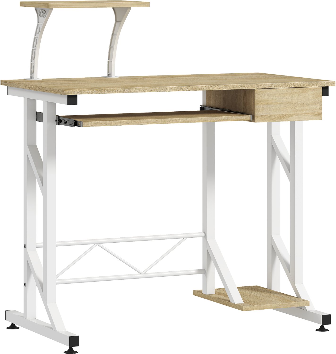 MUVANO Computerbureau met uitschuifbare toetsenbordlade - bureau in eikenkleur - bureau van 90 x 50 x 100 cm - met lade en computerhouder - voor kantoor en studeerkamer
