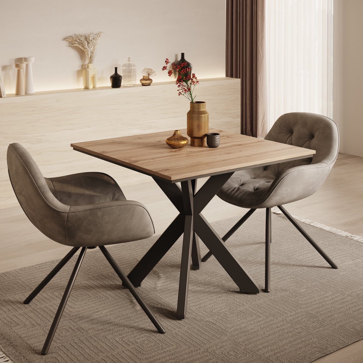MEUBELLA Eetkamertafel Pacey - Eiken - 90 cm Bruin
