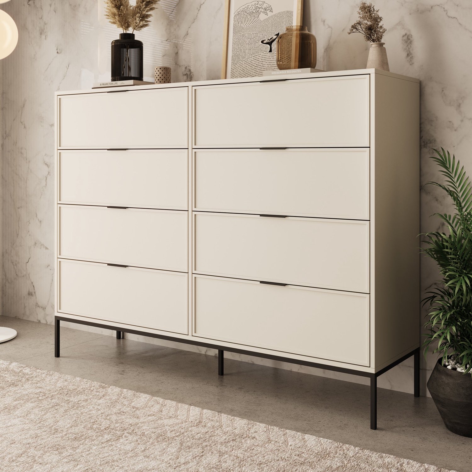 MEUBELLA Dominica - Ladekast met 8 lades - Beige - 150x40x115 cm