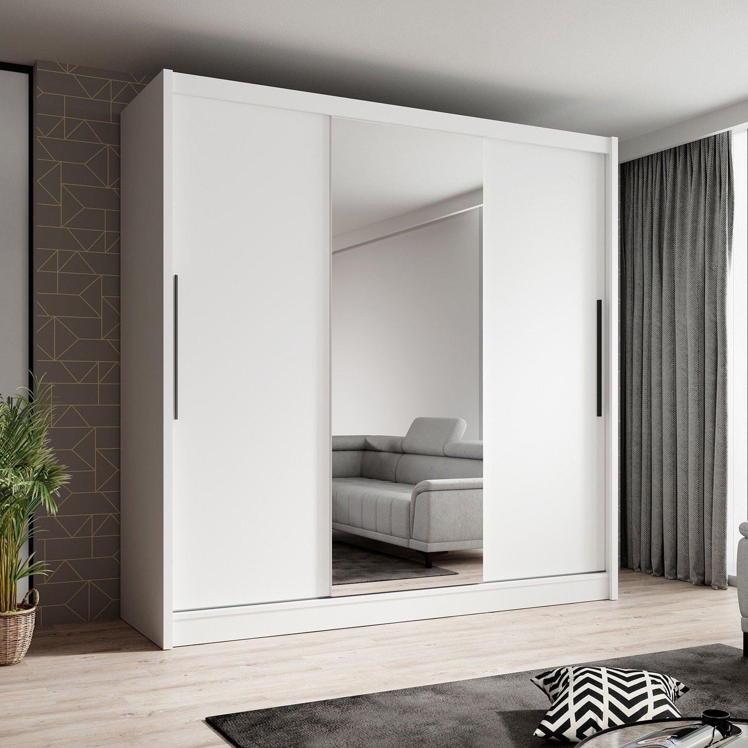 MEUBELLA Kledingkast Alcamo - Wit - 205 cm - Met spiegel