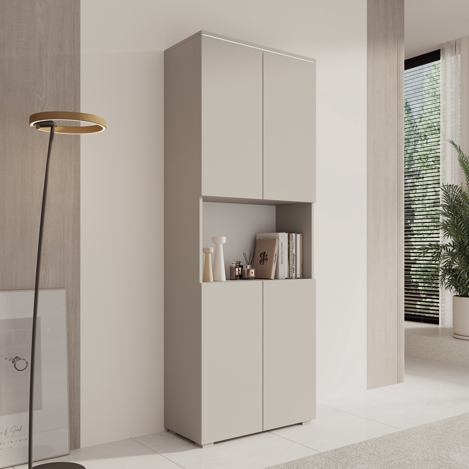 MEUBELLA Verity - Boekenkast met LED - Beige - 68x33x182 cm