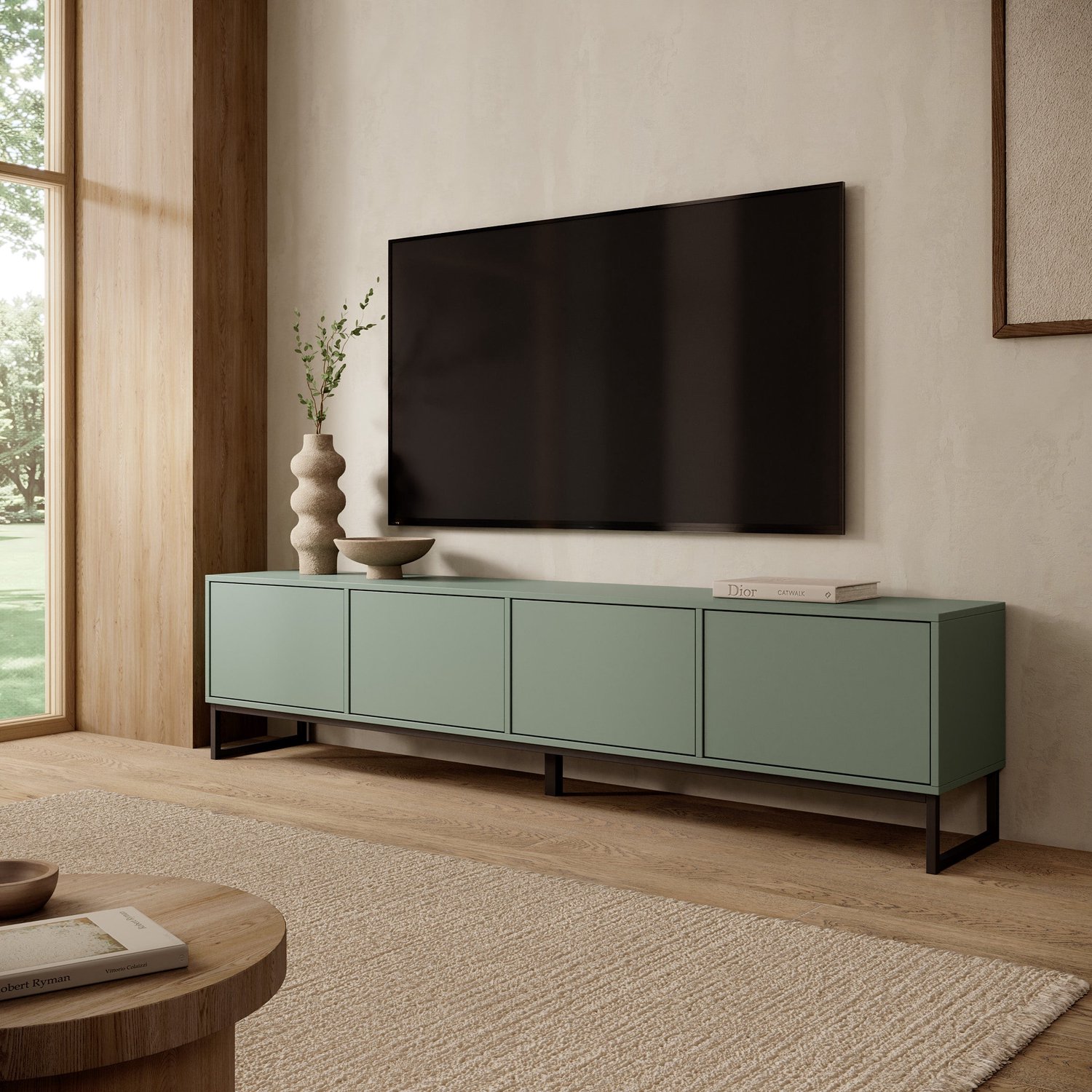 MEUBELLA Cavero - TV-Meubel - Groen - 209x37x50 cm