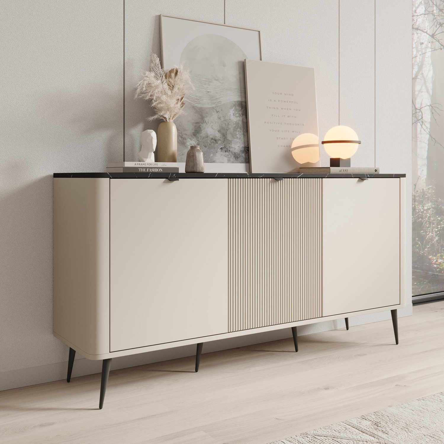 MEUBELLA Dressoir Mace - Beige - 160 cm
