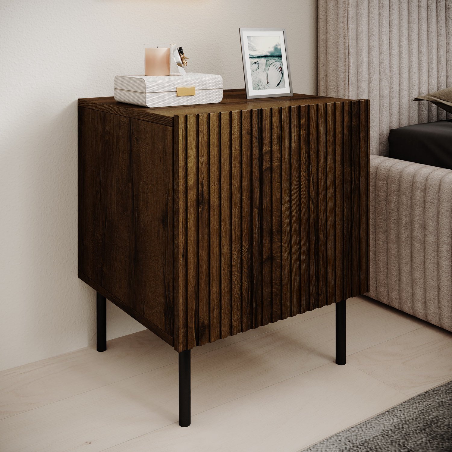 MEUBELLA Nachtkastje Tartagal - Donkerbruin eiken - 45 cm - Set van 2