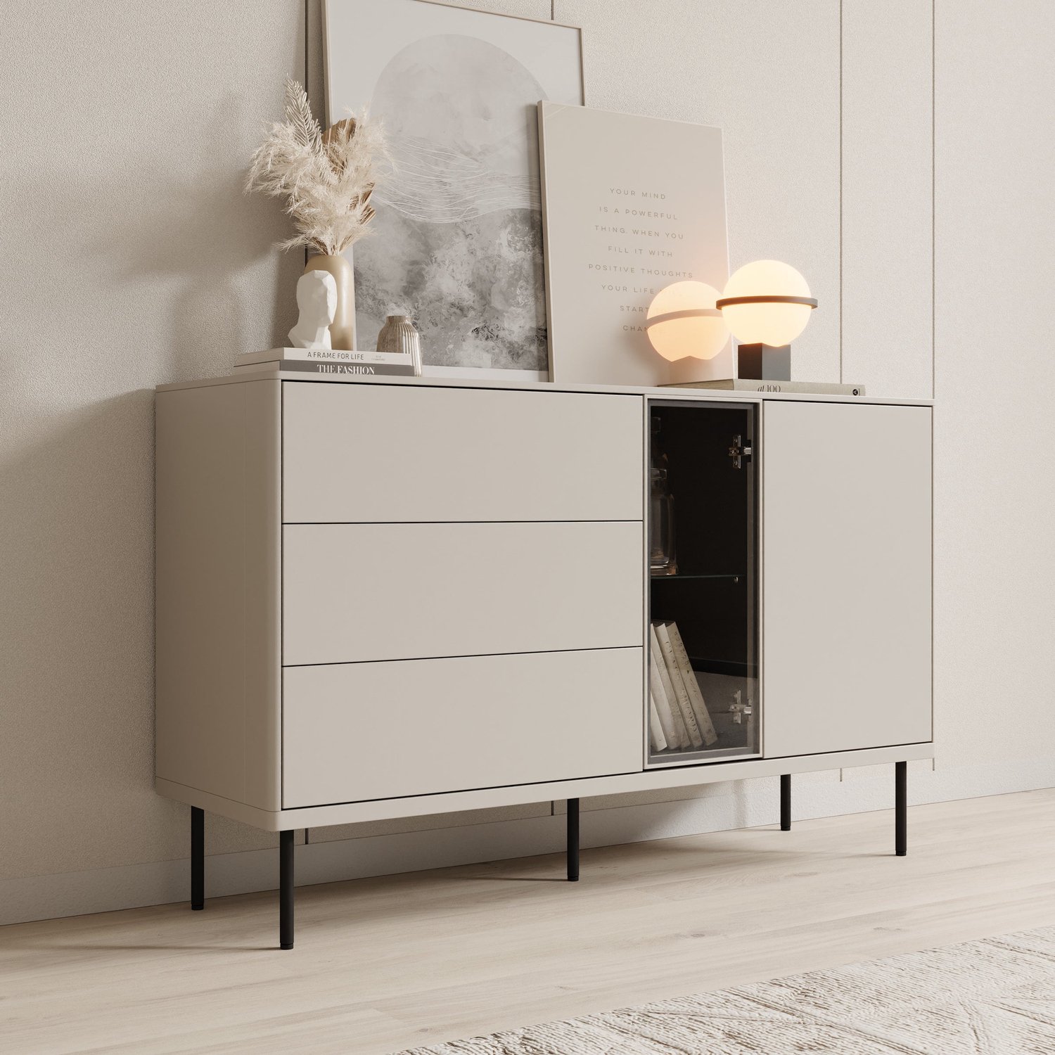 MEUBELLA Estrella - Dressoir - Beige - 134x41x83 cm