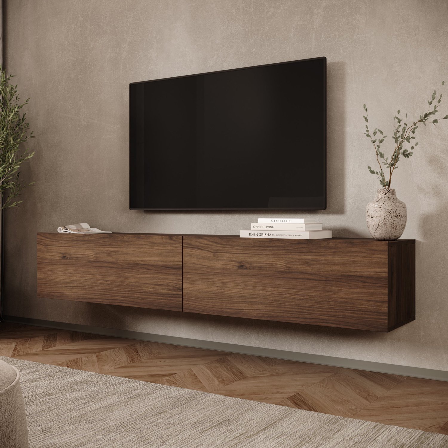 MEUBELLA Merion - TV-Meubel - Walnootpatroon - 180x32x32 cm Bruin