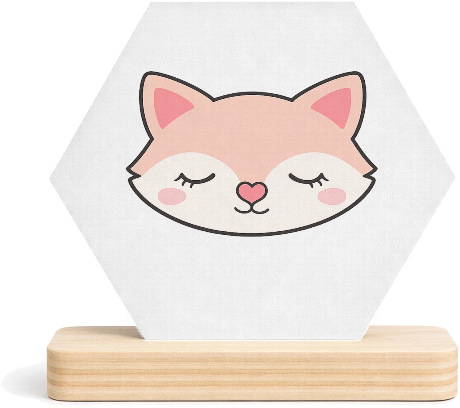 Mr Cadeautjes MDF fotolijst/inleg hexagon 14 x 13 - design Een slapende vos met een hartvormige neus en gesloten oogjes | cadeau Wit