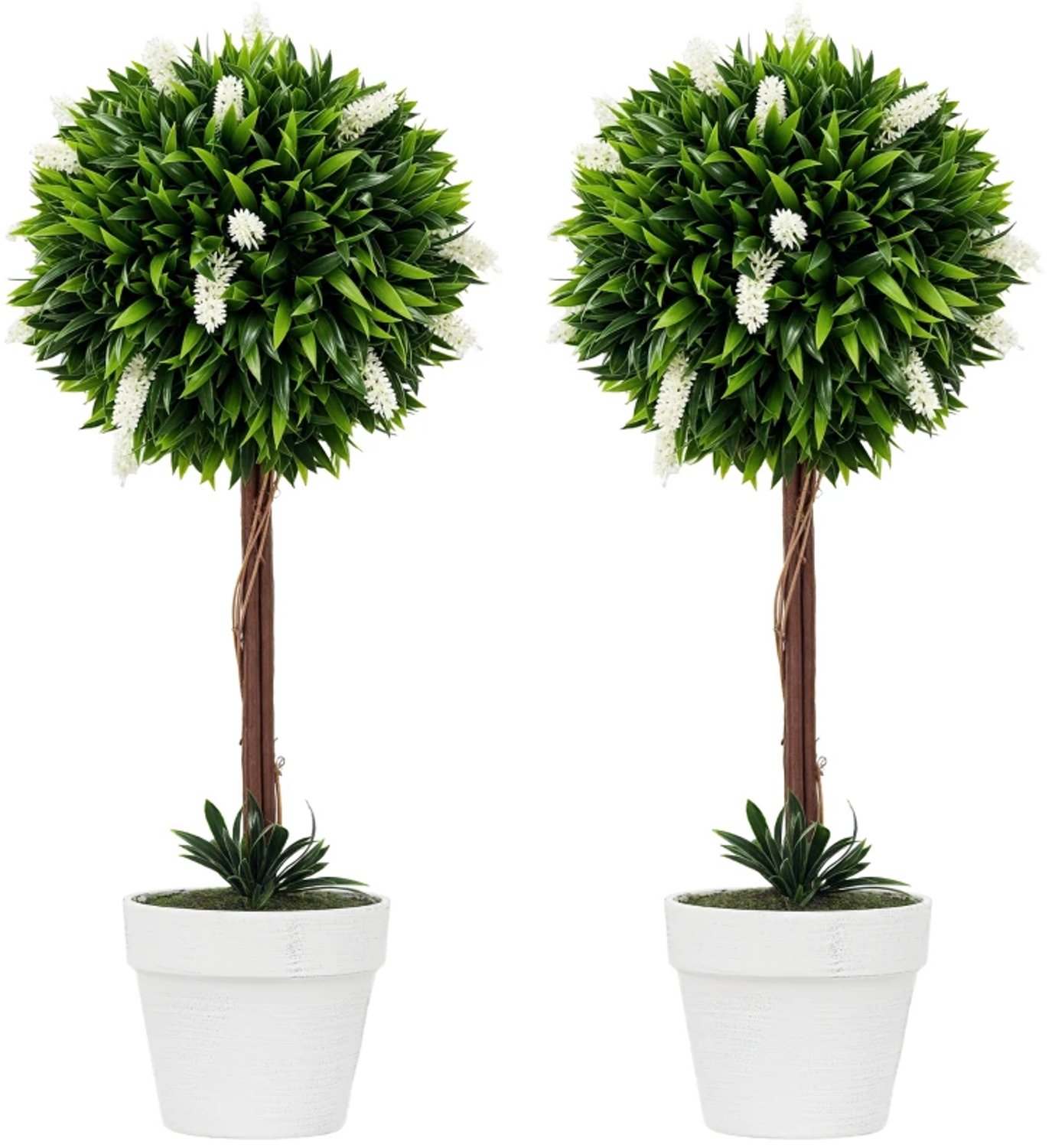 ZYLARO Kunstlavendelbomen - Set van 2 - 60 cm hoog - Inclusief pot en kunstmos - Wit