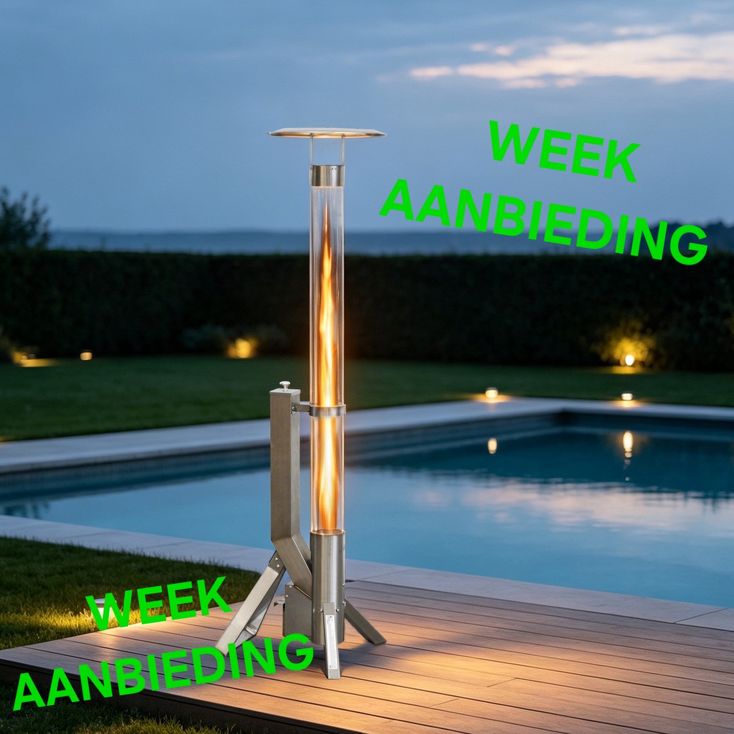 Green Flame Outdoor Lounge Heater + reflector BPH-R80-P - **WEEK AANBIEDING** Pellet Terrasverwarmer - Pellet Terrasheater - Fire Tube - Buitenverwarming - Tuinhaard -