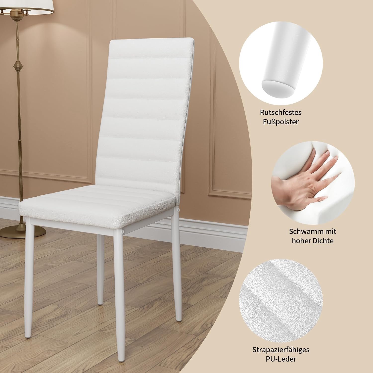 Moderne Glazen Eettafelset met 6 Stoelen 7-delig Rechthoekig Eetkamerset van Gehard Glas en Staal Wit Zwart