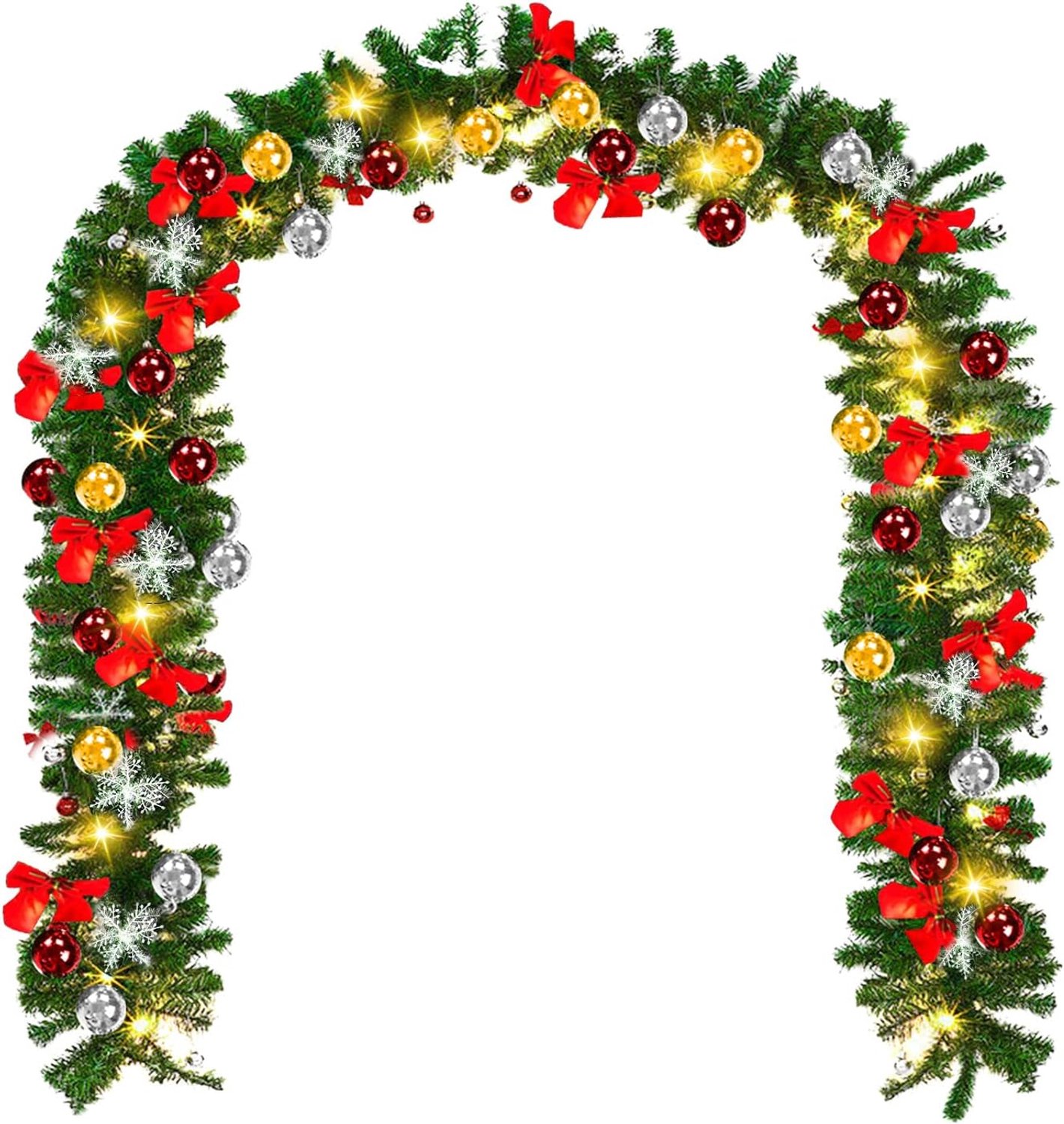 Kerstguirlande met Verlichting - 5 Meter - Groene Kunstdennen Slinger met 100 Warmwitte LED-lampjes en 8 Lichtstanden - Voor Trap en Schouw – foto 8